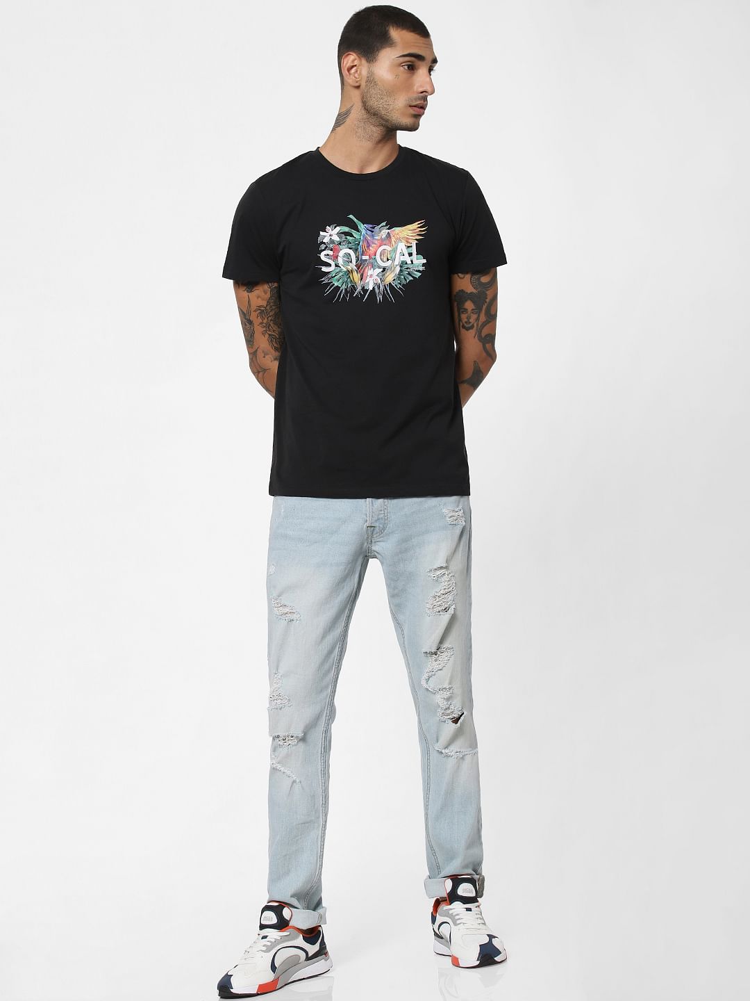 Black Graphic Print Crew Neck T-shirt