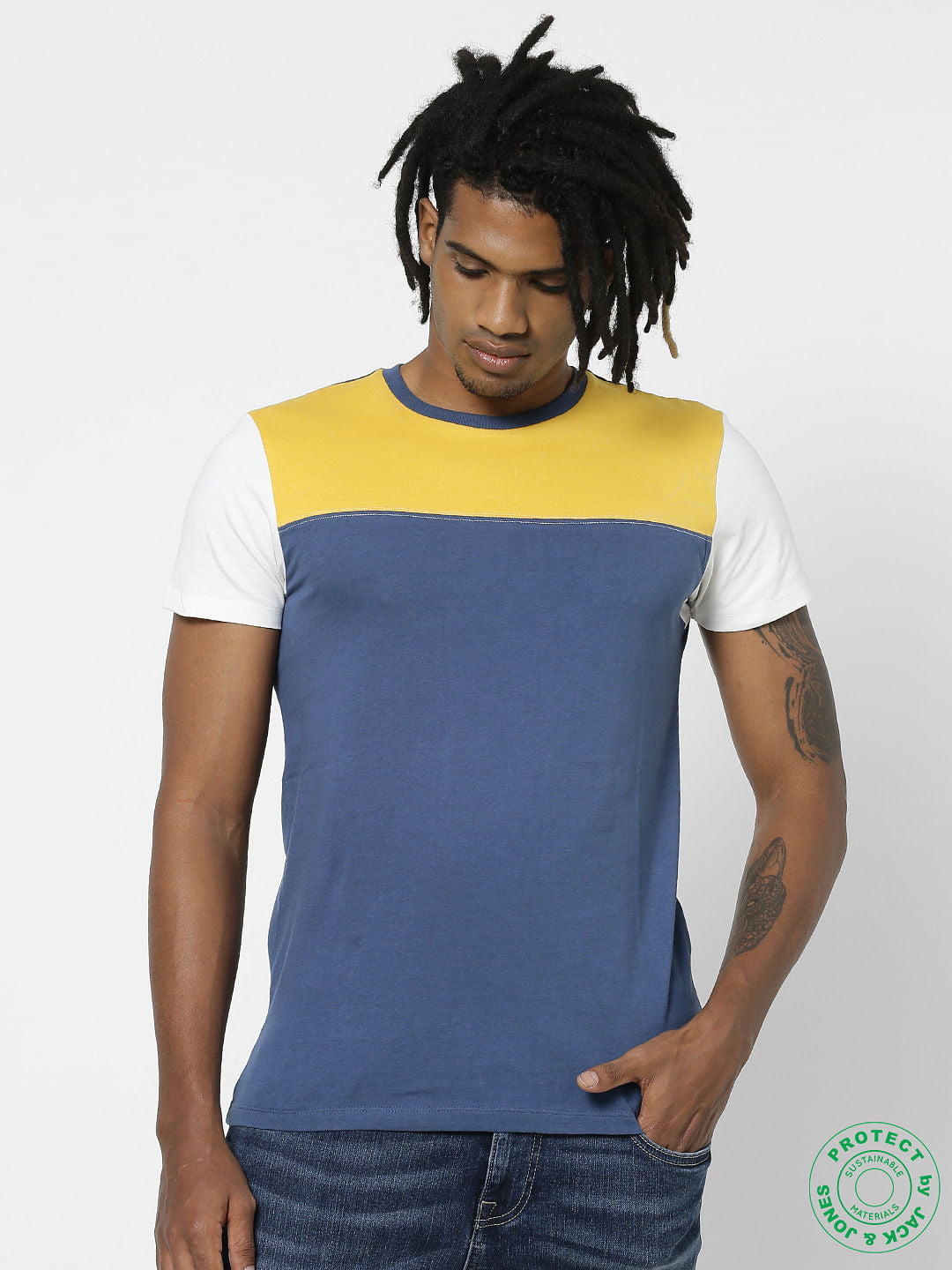 Yellow Colourblocked Crew Neck T-shirt