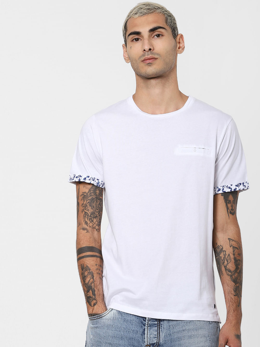 White Patch Pocket Crew Neck T-shirt