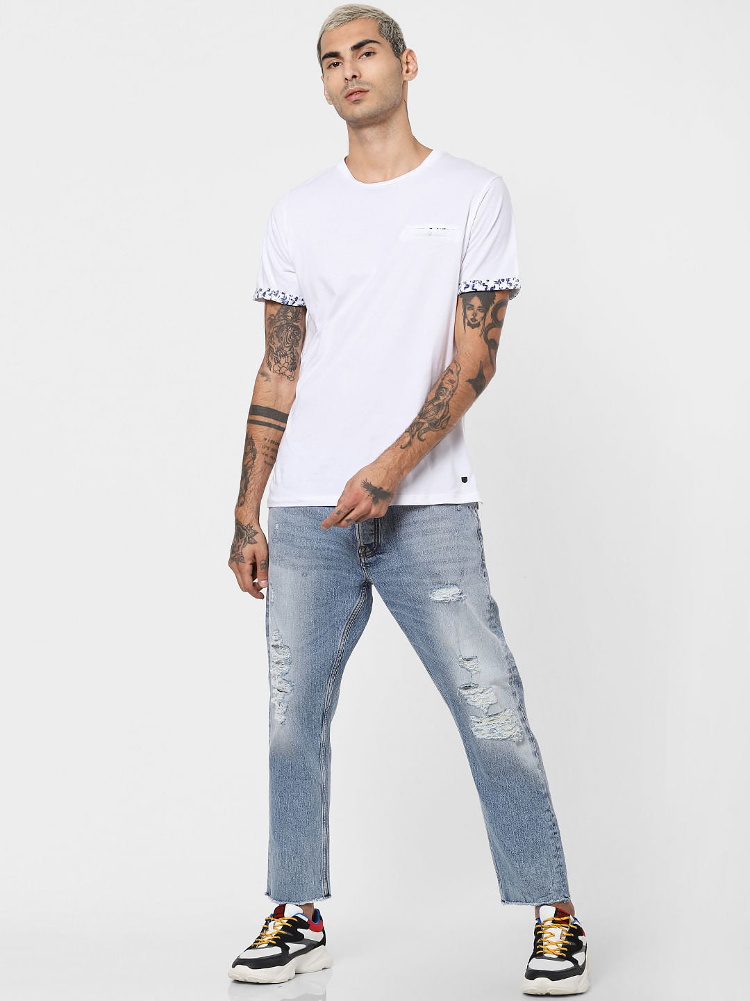 White Patch Pocket Crew Neck T-shirt