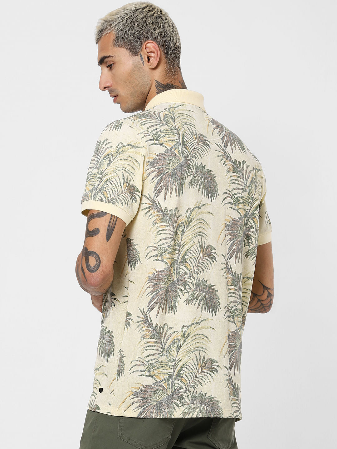 Light Yellow Tropical Print Polo T-shirt