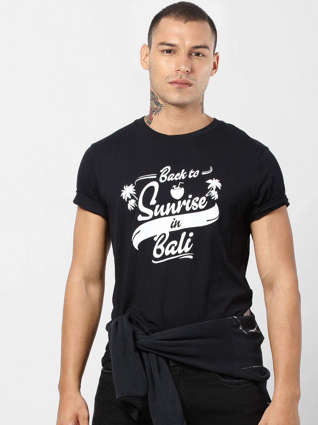 Black Typographic Print Crew Neck T-shirt