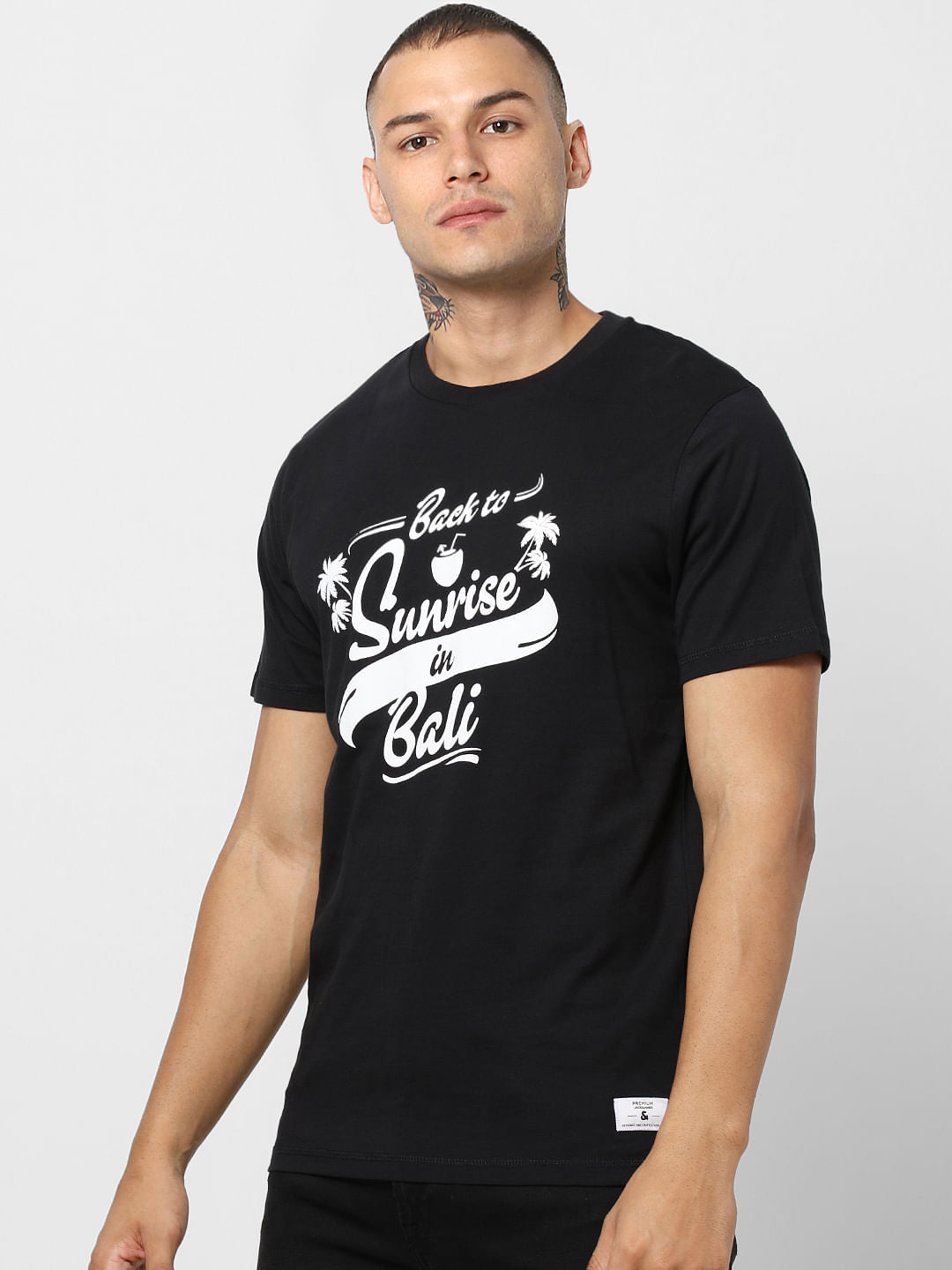 Black Typographic Print Crew Neck T-shirt