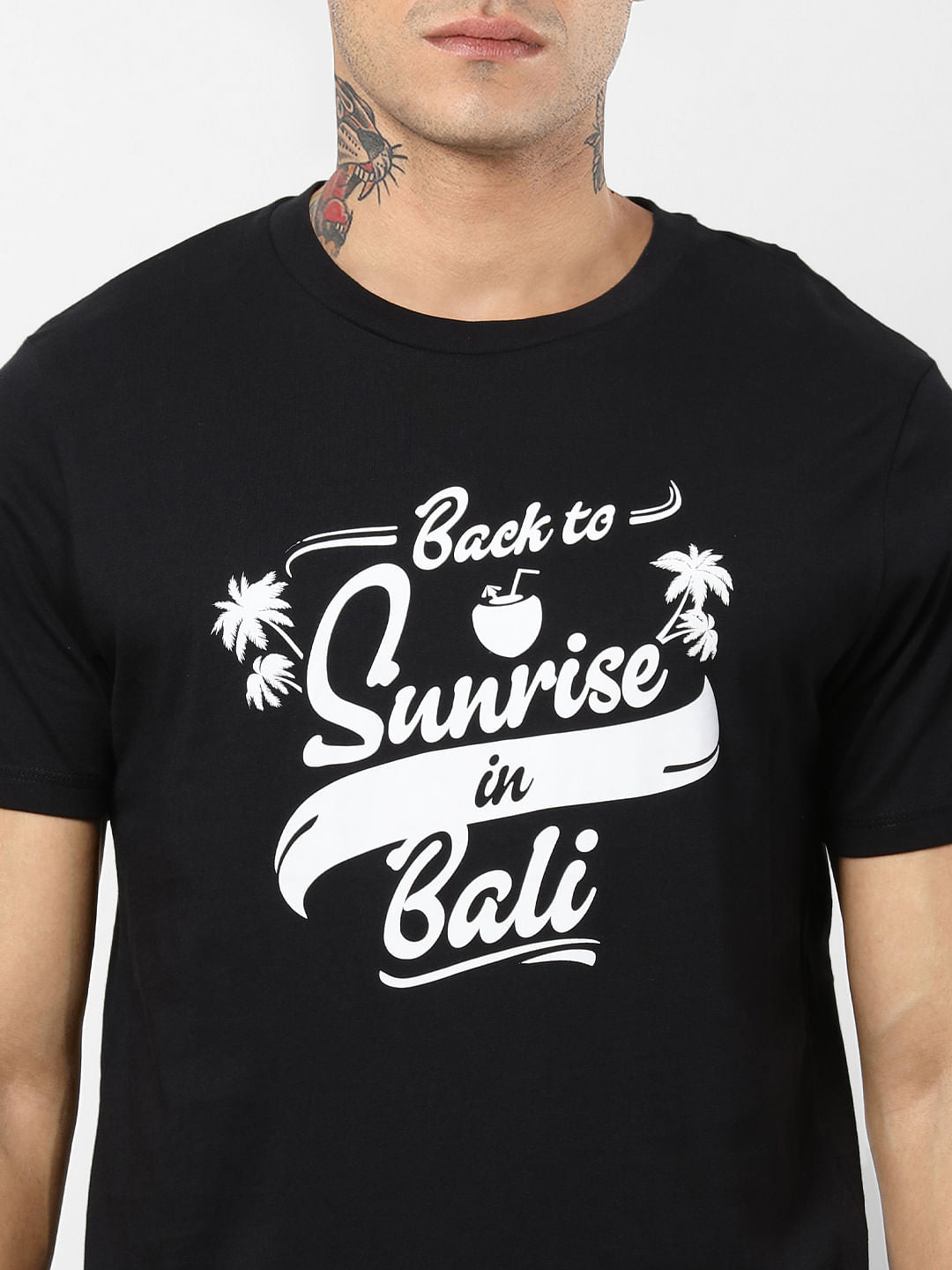 Black Typographic Print Crew Neck T-shirt