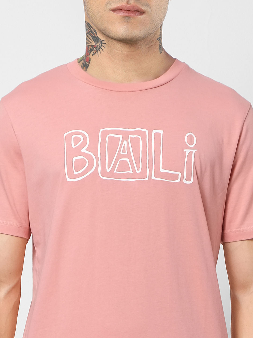 Pink Text Print Crew Neck T-shirt