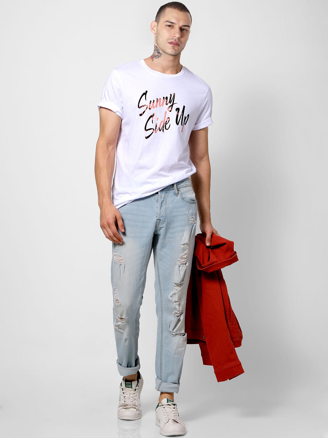White Text Print Crew Neck T-shirt