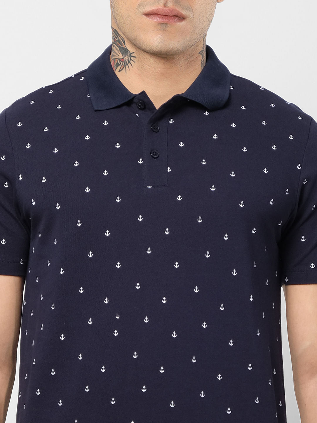 Navy Blue All Over Print Polo T-shirt
