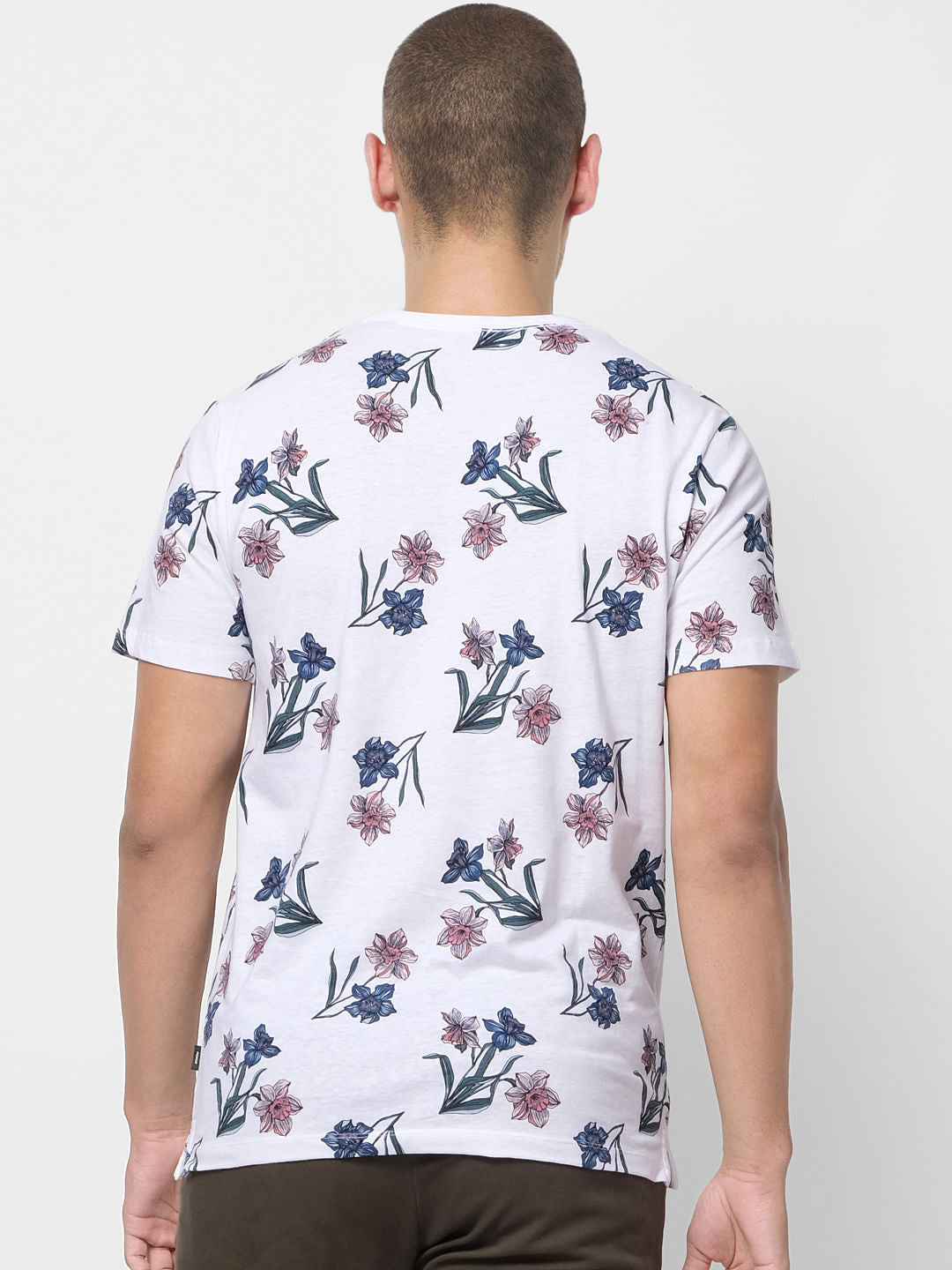 White Floral Print Crew Neck T-shirt