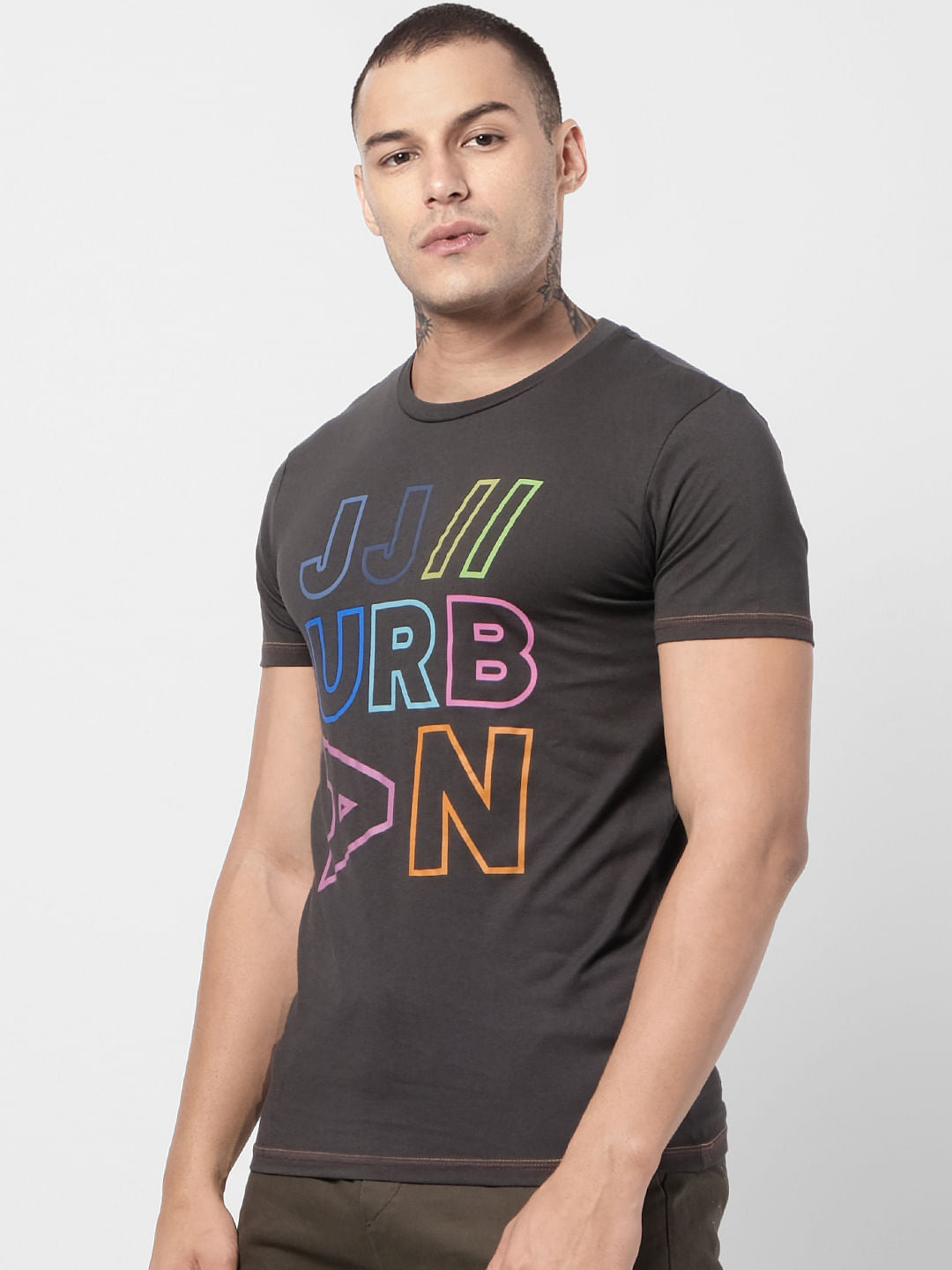 Black Text Print Crew Neck T-shirt