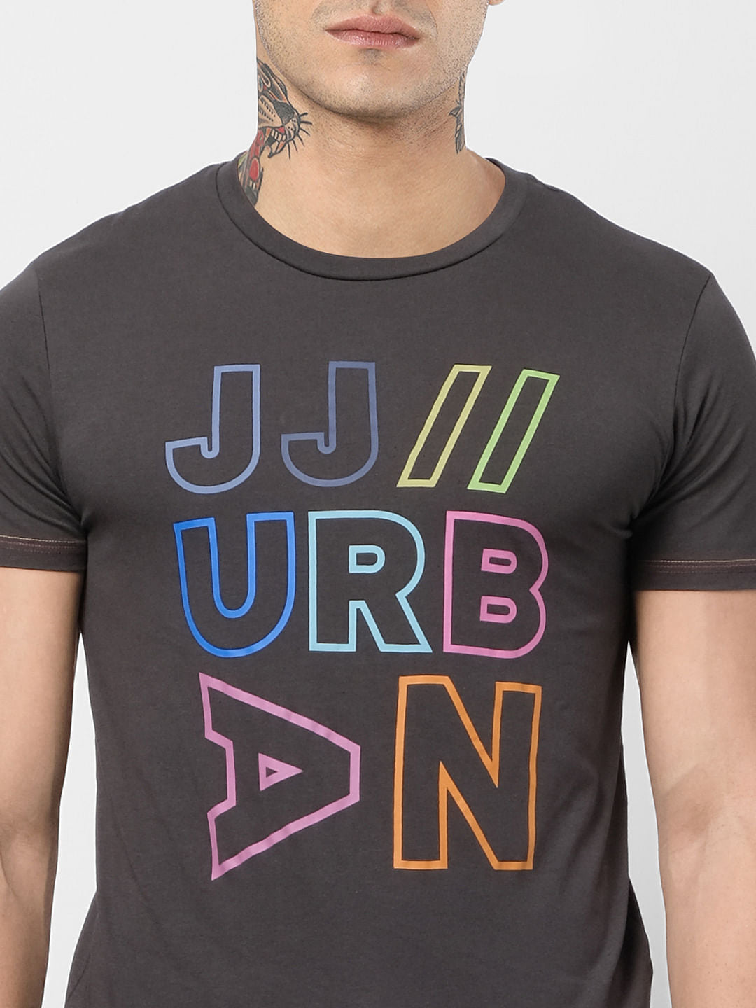 Black Text Print Crew Neck T-shirt