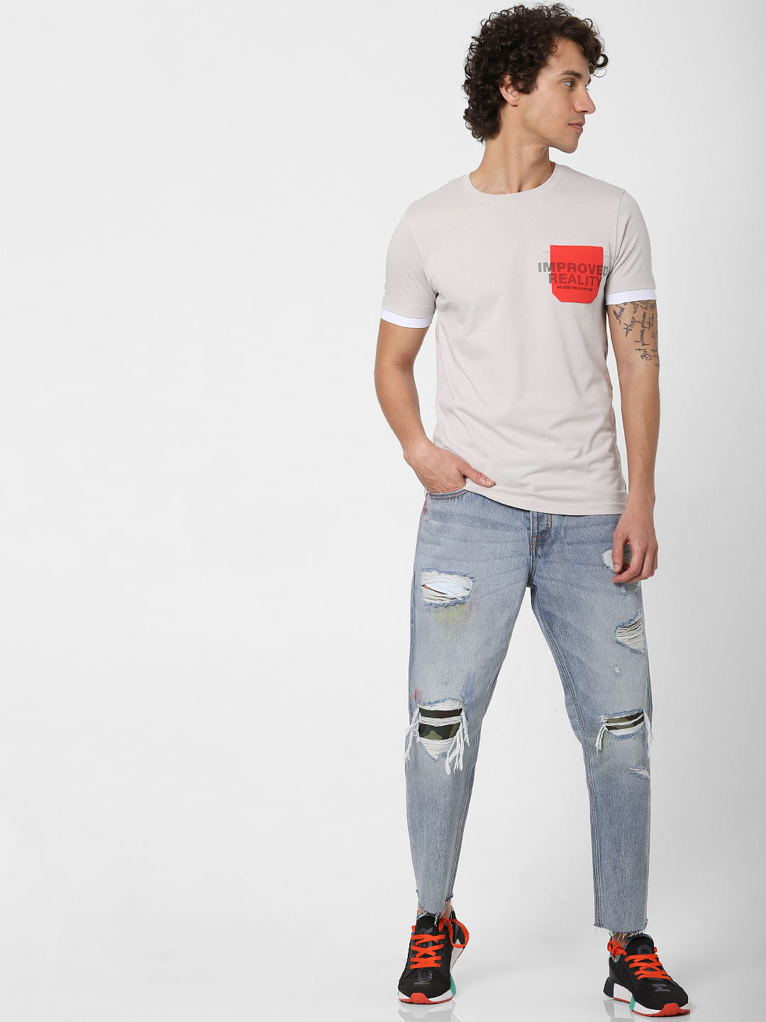 Off-White Text Print Crew Neck T-shirt