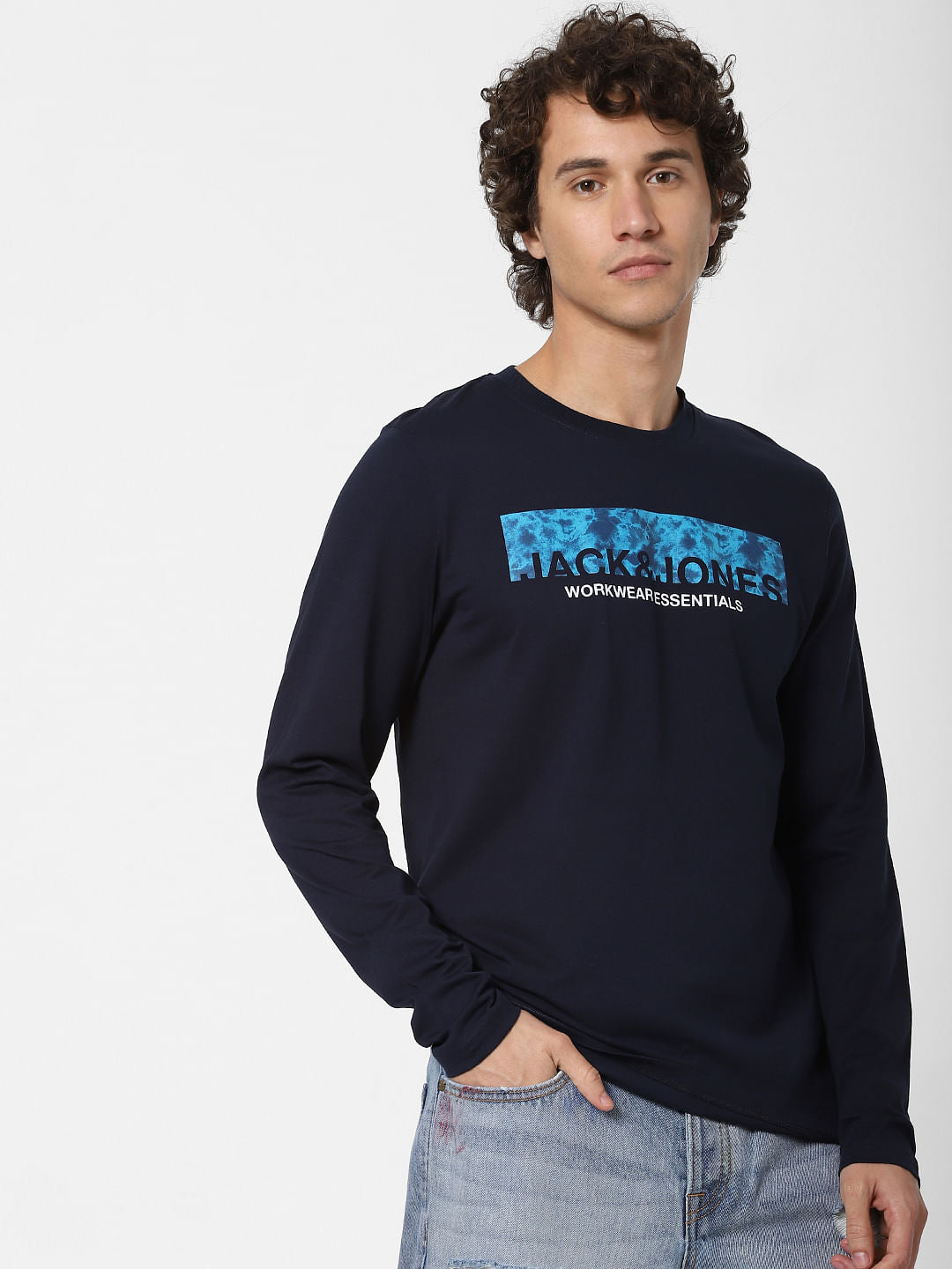 Blue Logo Print Crew Neck T-shirt