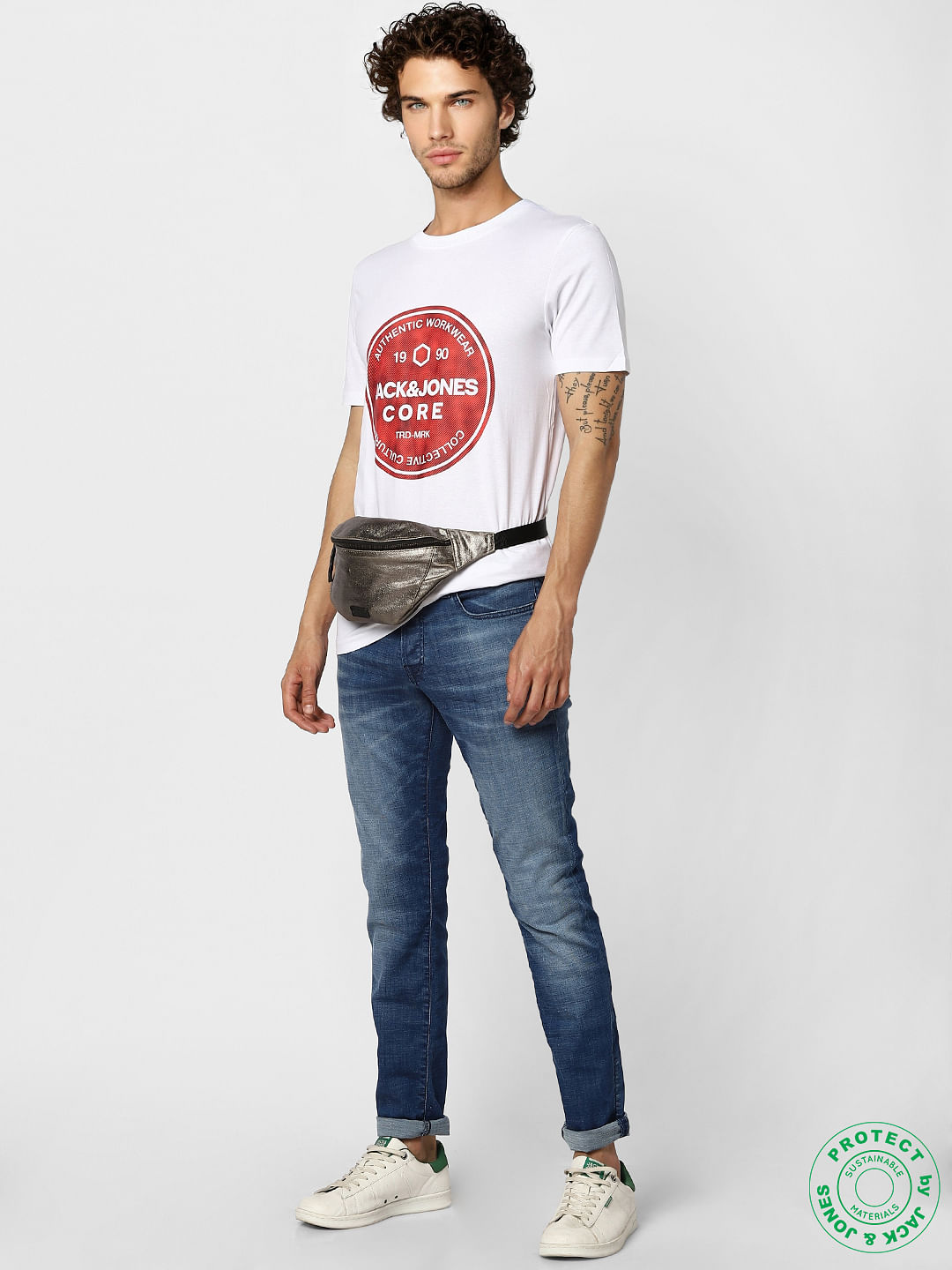 White Crew Neck Graphic Print T-shirt