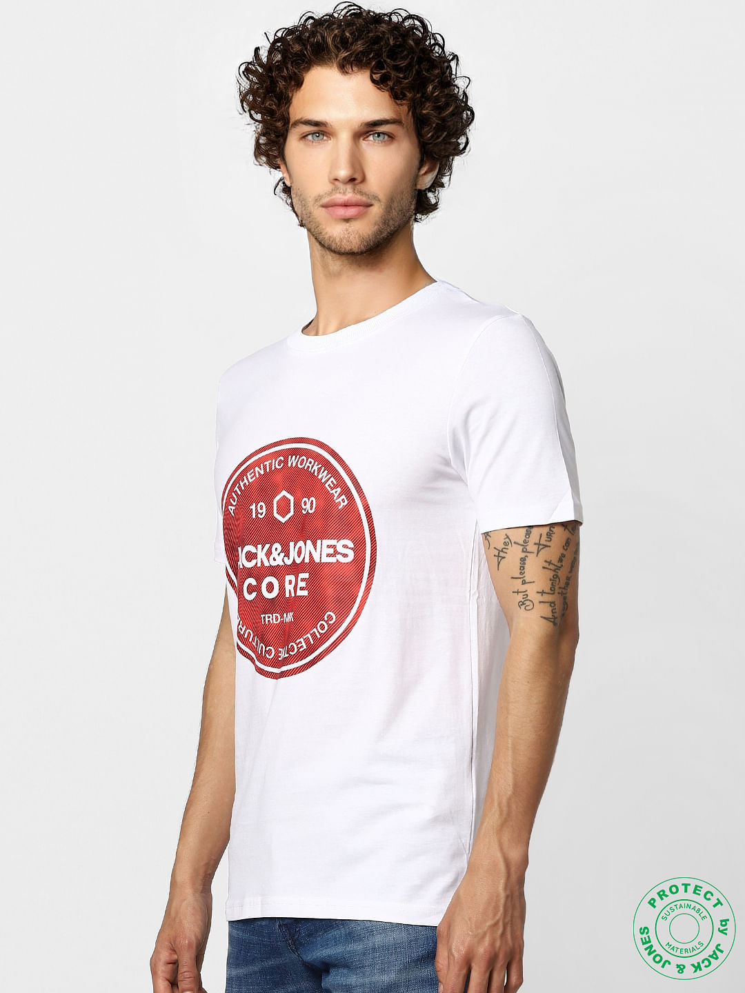 White Crew Neck Graphic Print T-shirt
