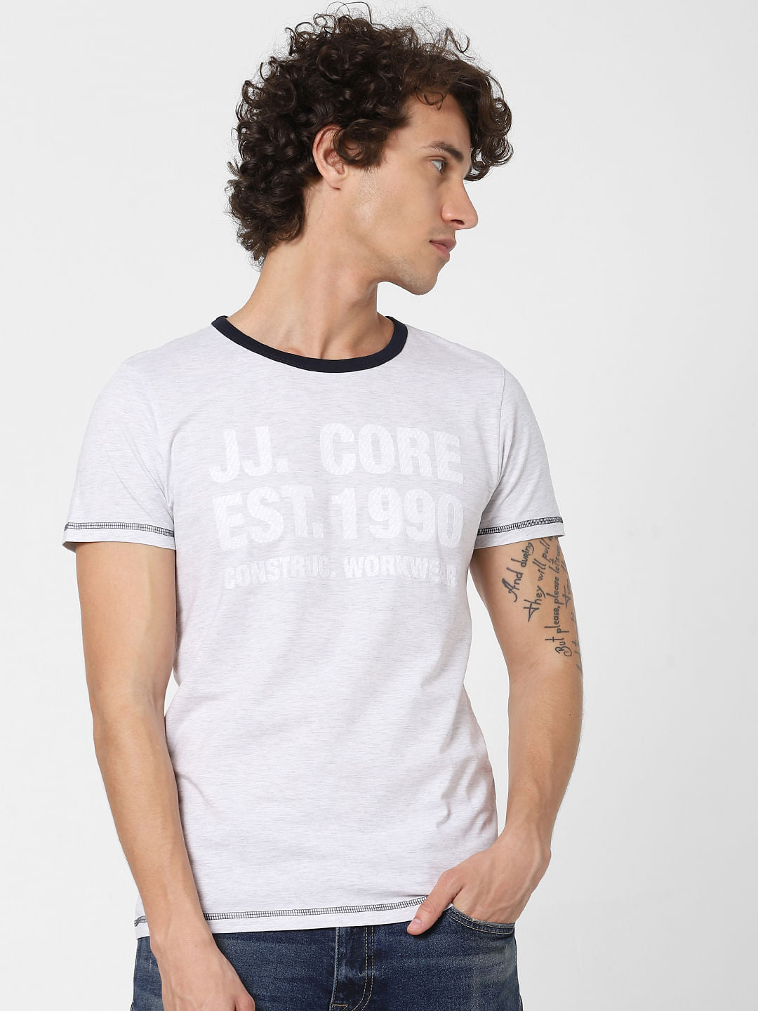 White Logo Print Crew Neck T-shirt