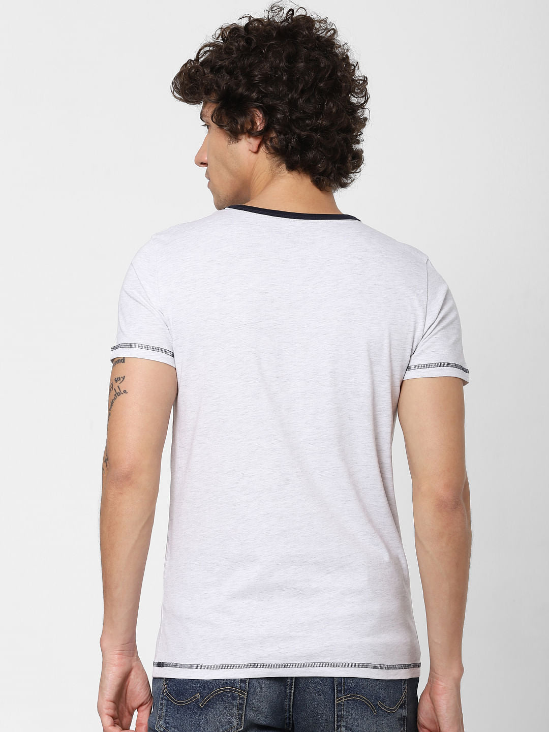 White Logo Print Crew Neck T-shirt
