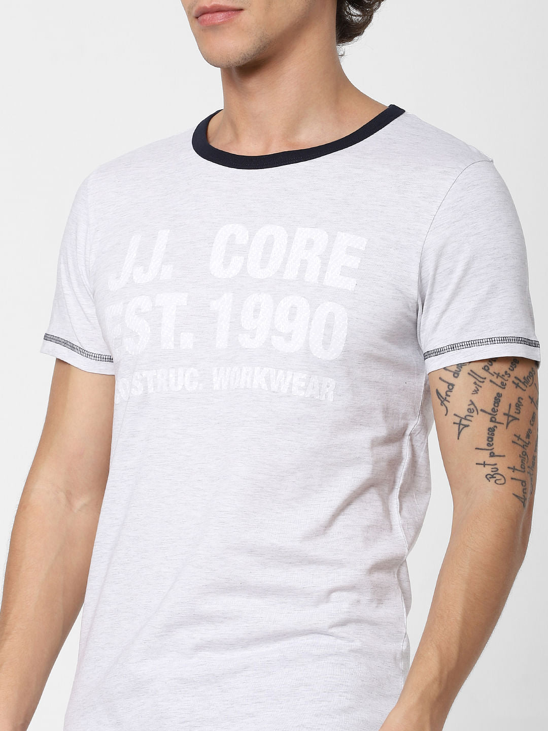 White Logo Print Crew Neck T-shirt