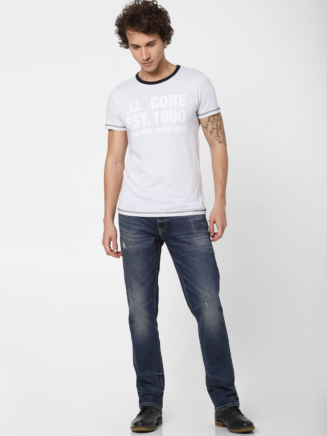 White Logo Print Crew Neck T-shirt