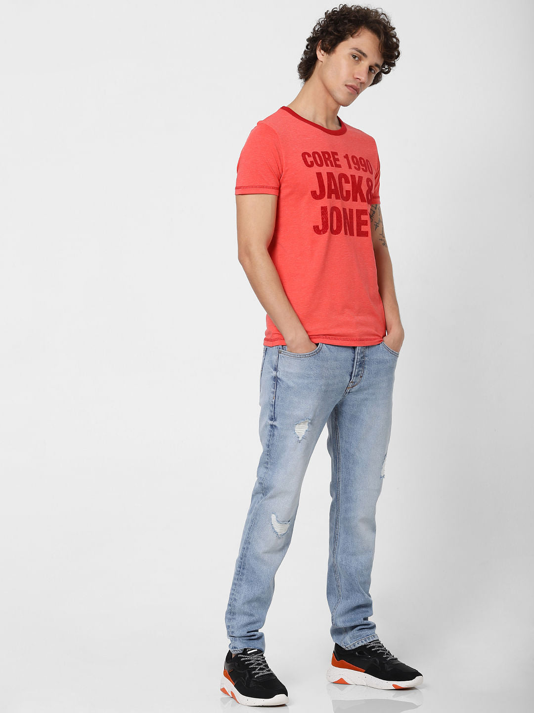 Red Logo Print Crew Neck T-shirt