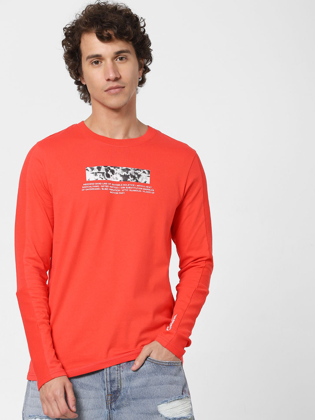 Red Text Print Crew Neck T-shirt