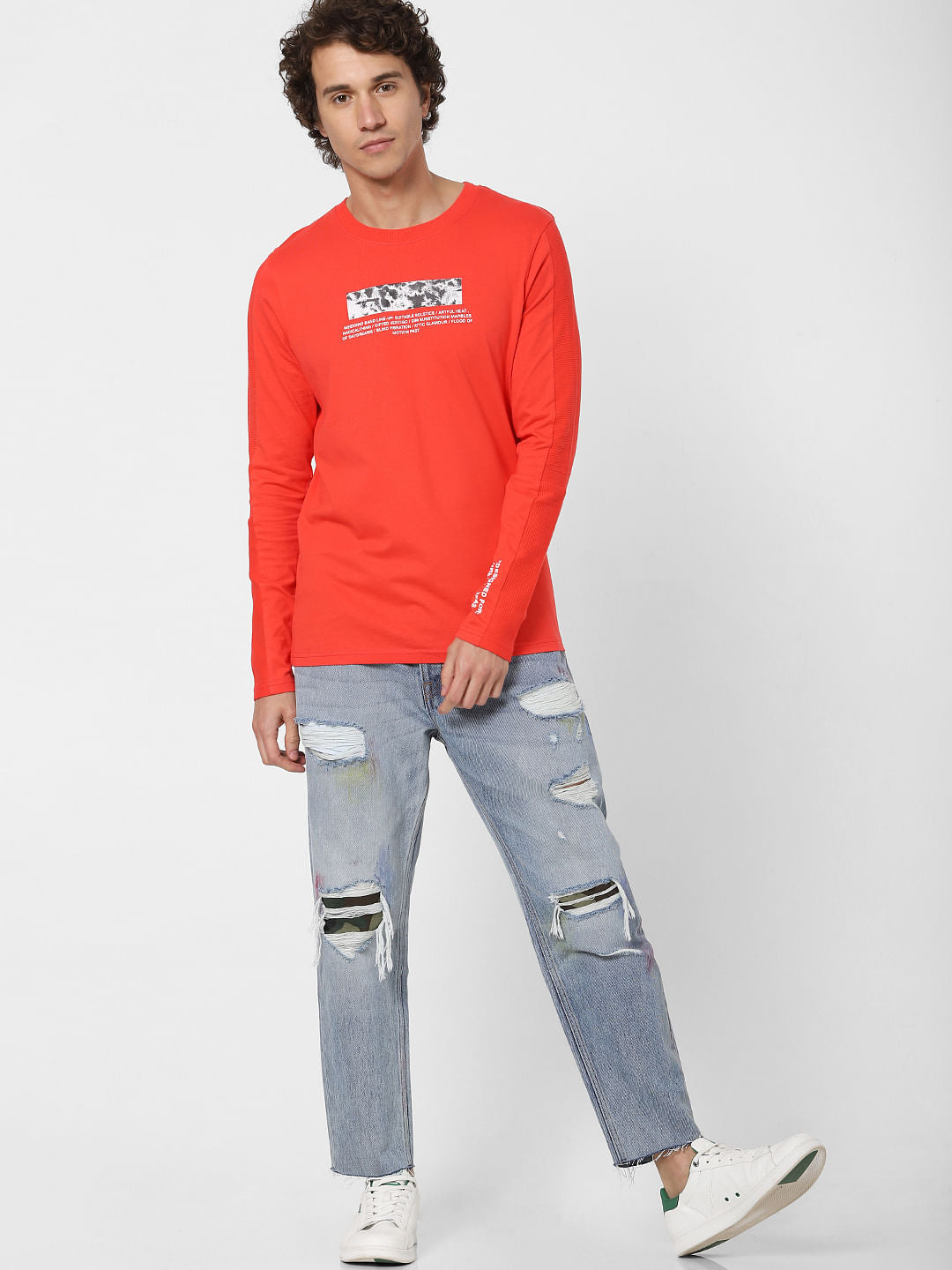 Red Text Print Crew Neck T-shirt