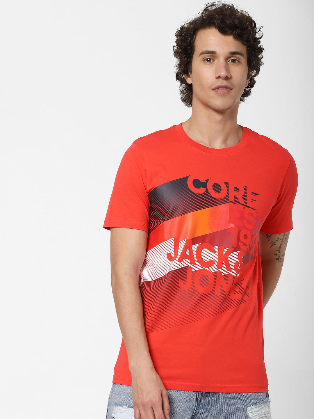 Red Logo Print Crew Neck T-shirt