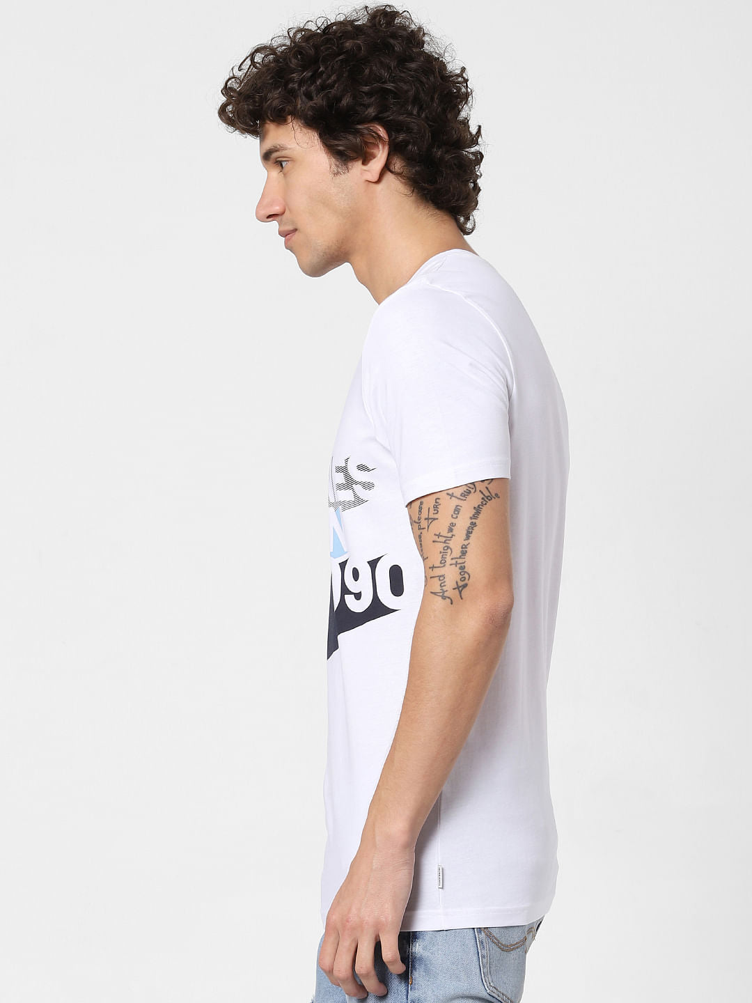 White Logo Print Crew Neck T-shirt