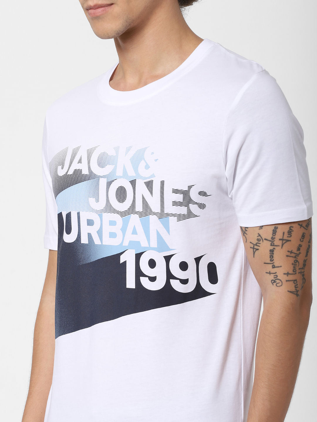 White Logo Print Crew Neck T-shirt