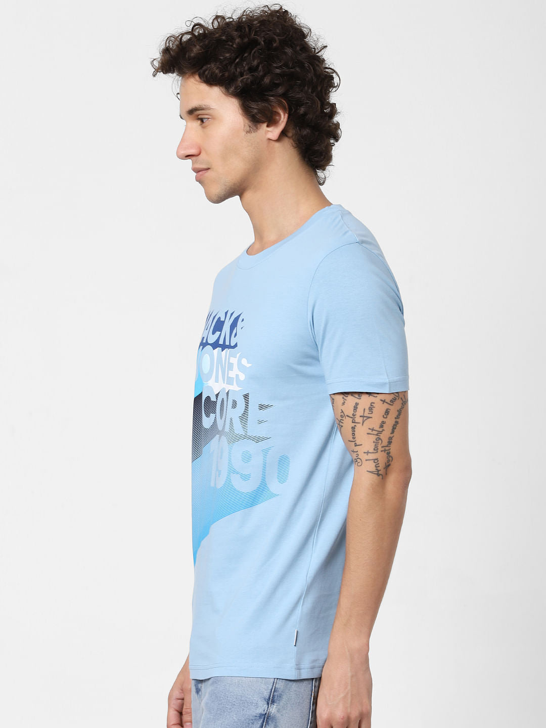 Blue Logo Print Crew Neck T-shirt