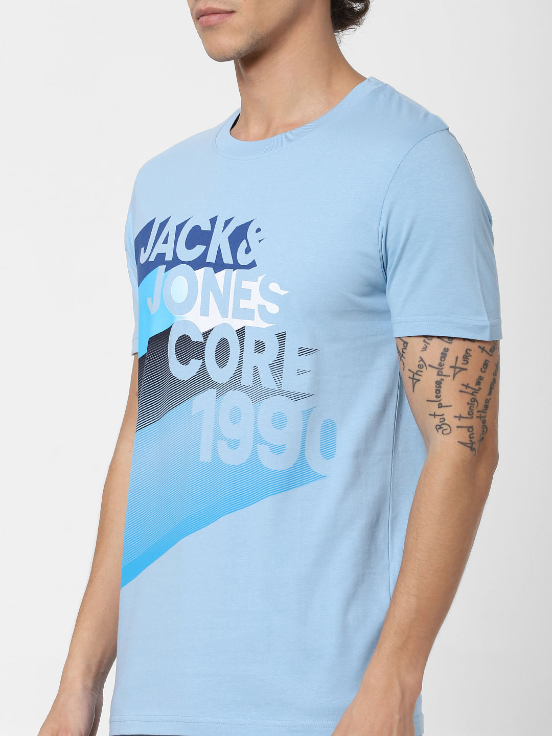 Blue Logo Print Crew Neck T-shirt