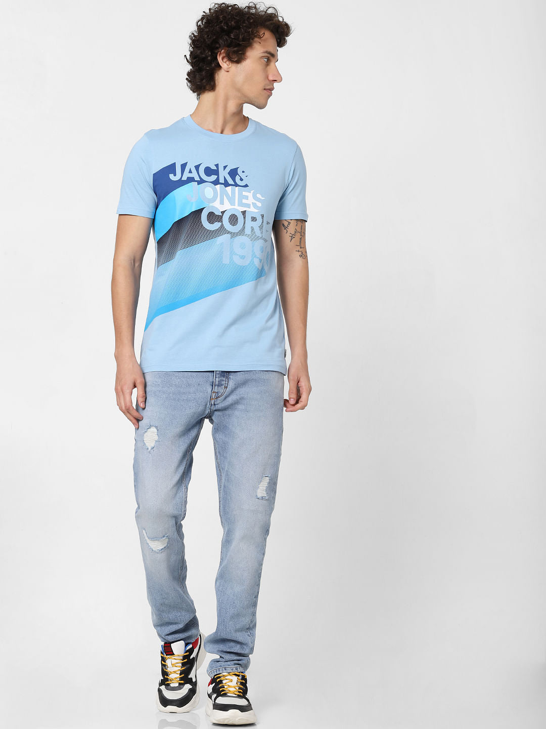 Blue Logo Print Crew Neck T-shirt