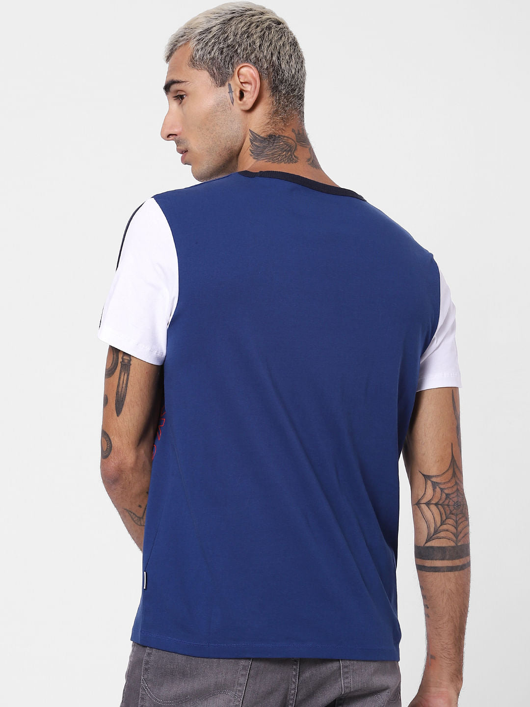 Navy Blue Colourblocked Crew Neck T-shirt