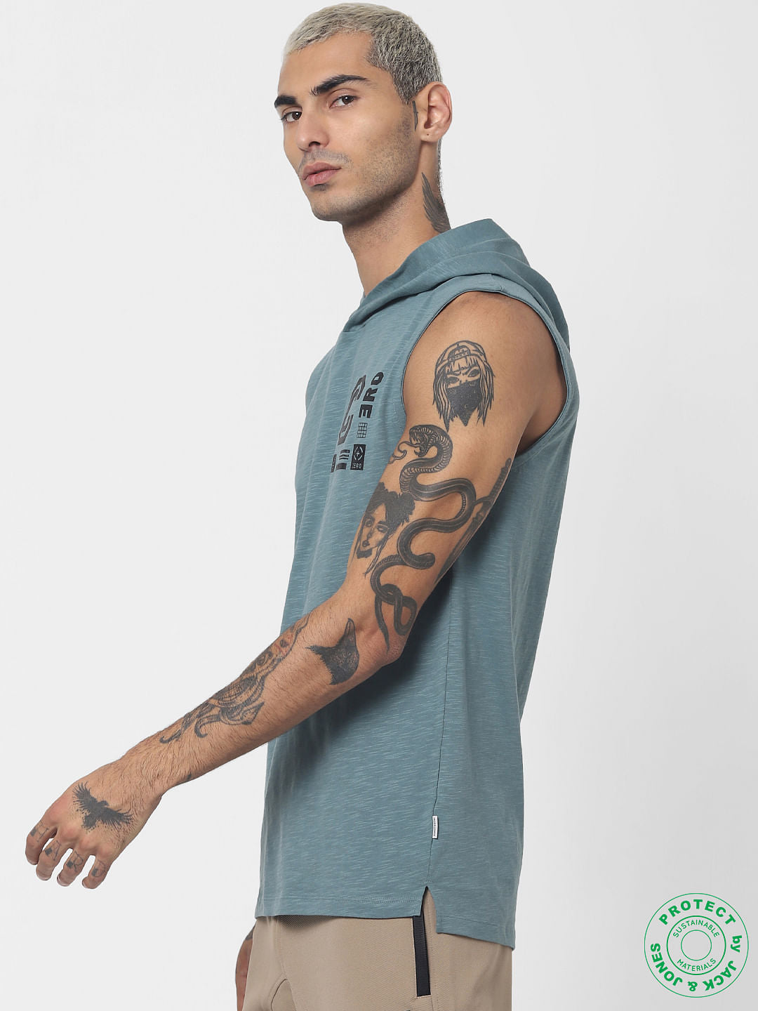 Green Hooded V Neck T-shirt