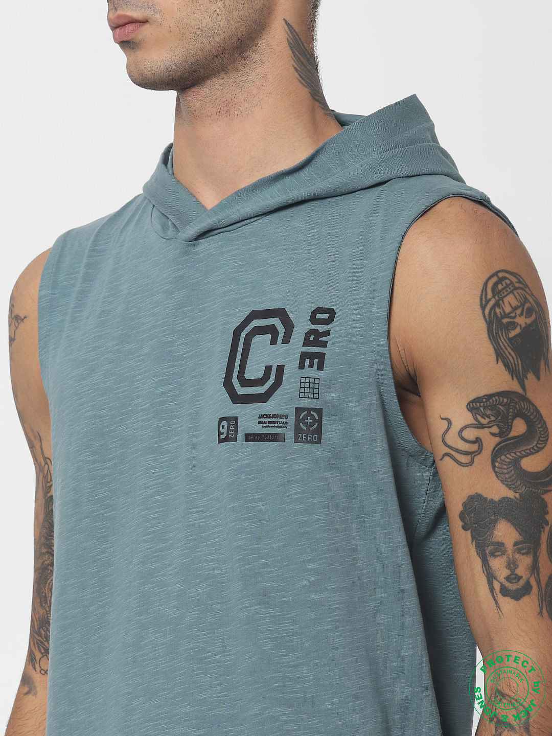 Green Hooded V Neck T-shirt