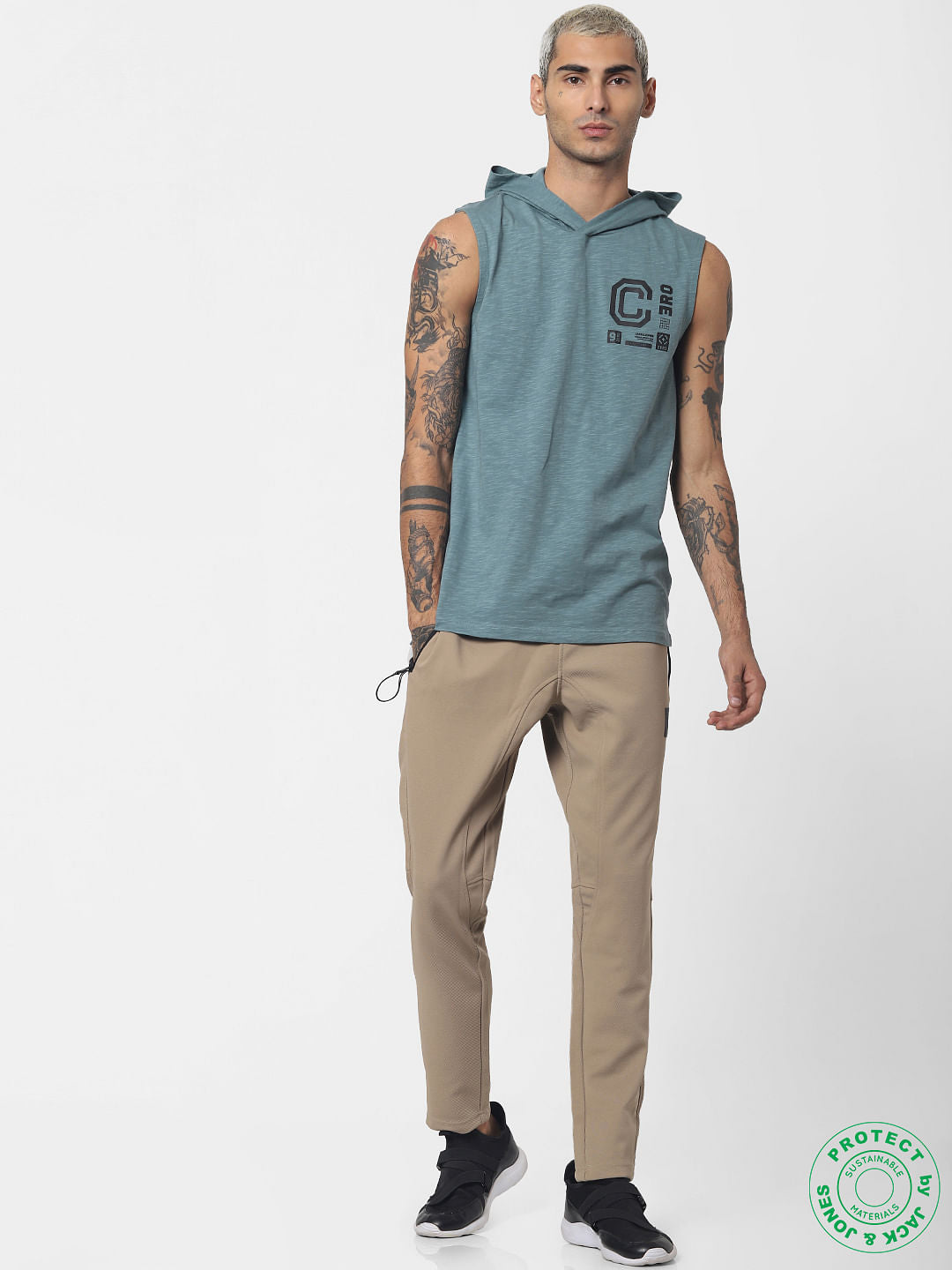 Green Hooded V Neck T-shirt