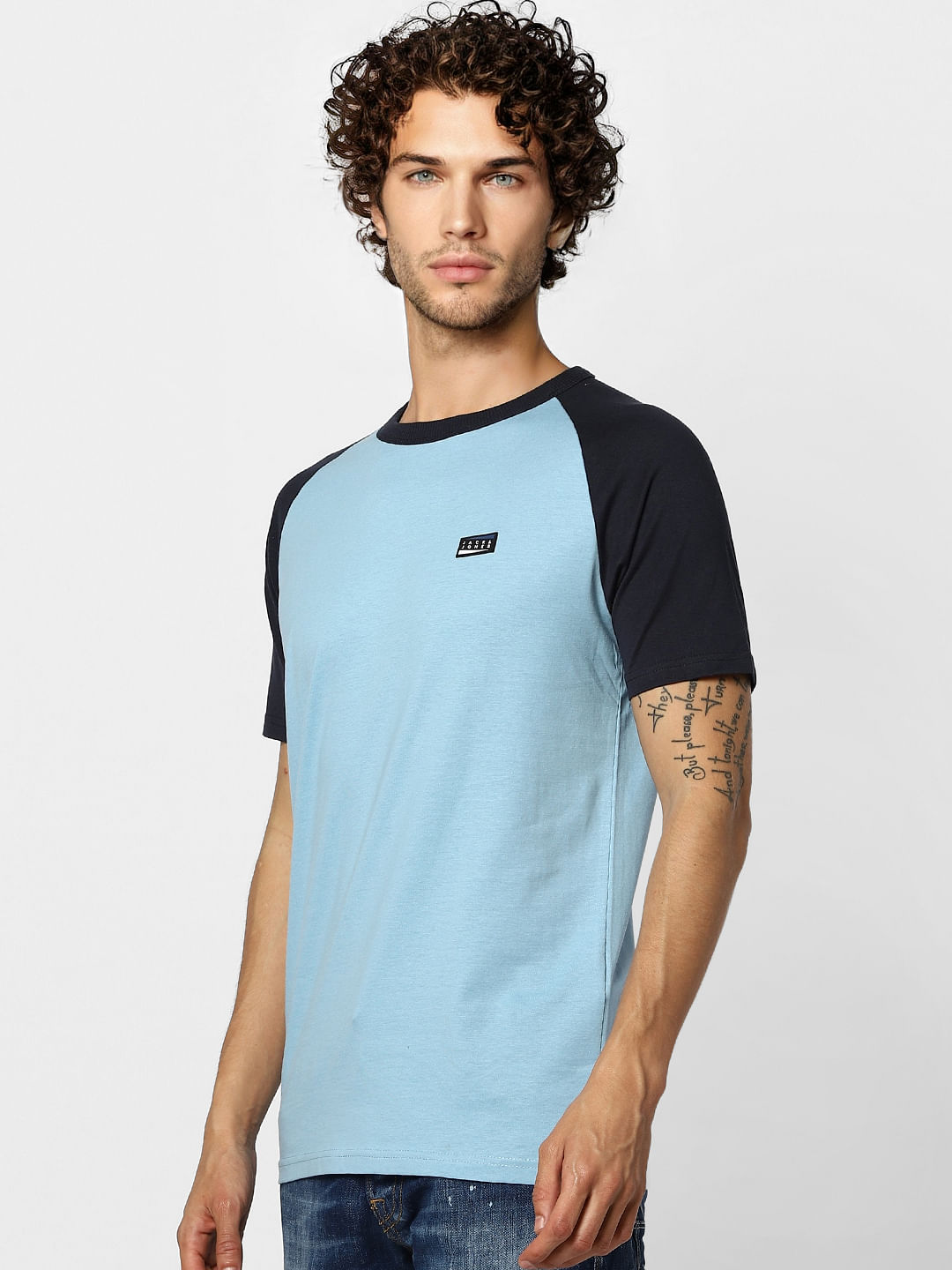 Dusk Blue Colourblocked Crew Neck T-shirt