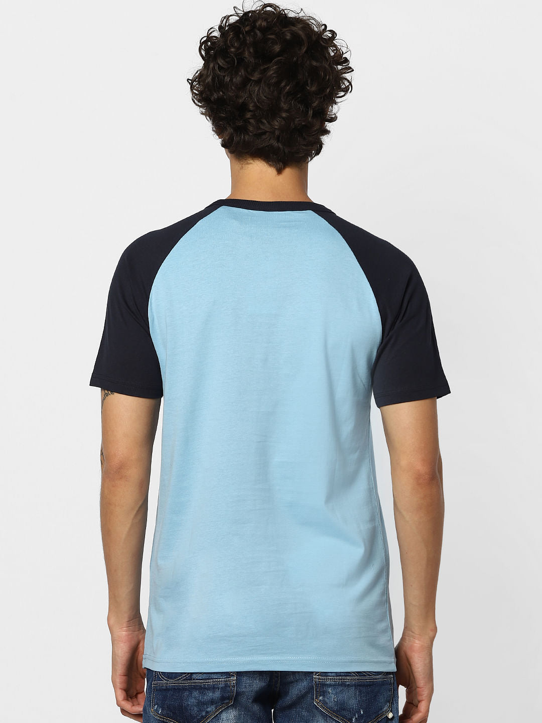 Dusk Blue Colourblocked Crew Neck T-shirt