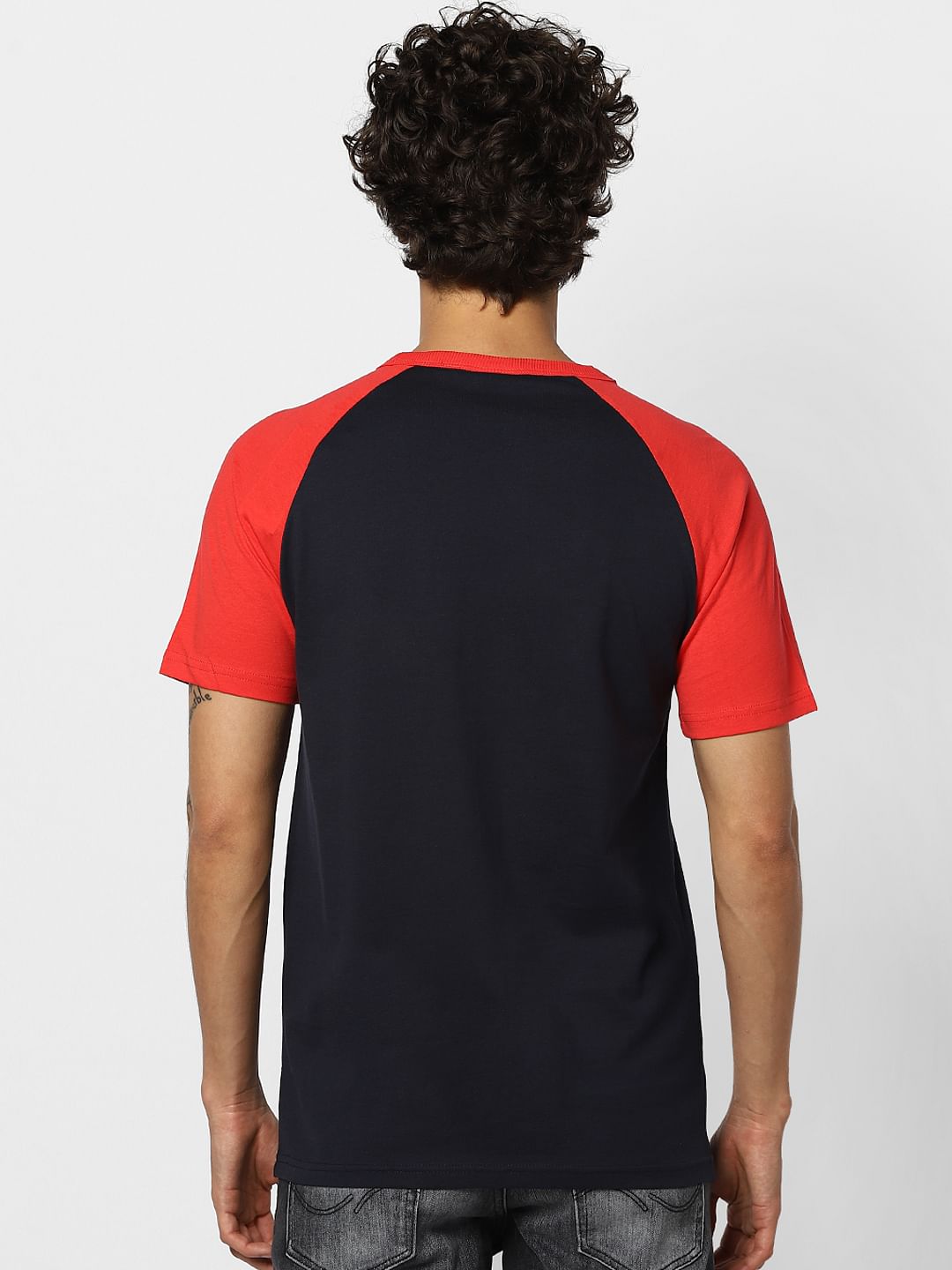 Navy Blue Colourblocked Crew Neck T-shirt