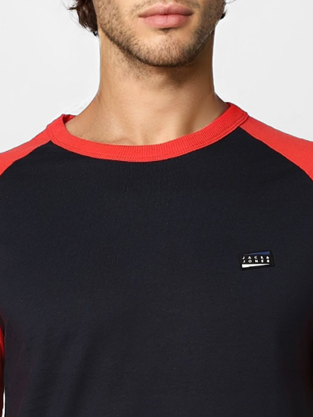 Navy Blue Colourblocked Crew Neck T-shirt
