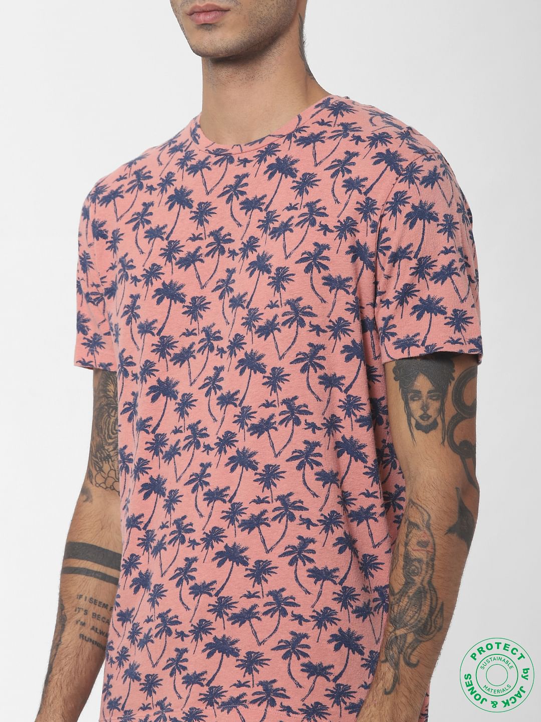 Pink Tropical Print Crew Neck T-shirt