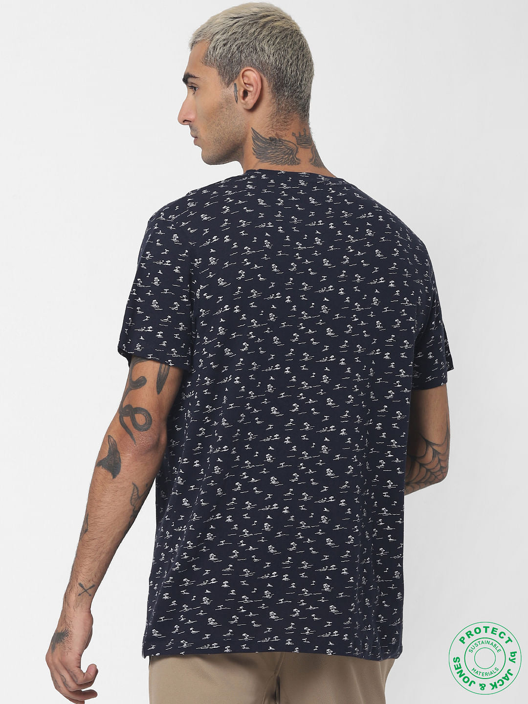 Navy Blue Printed Crew Neck T-shirt