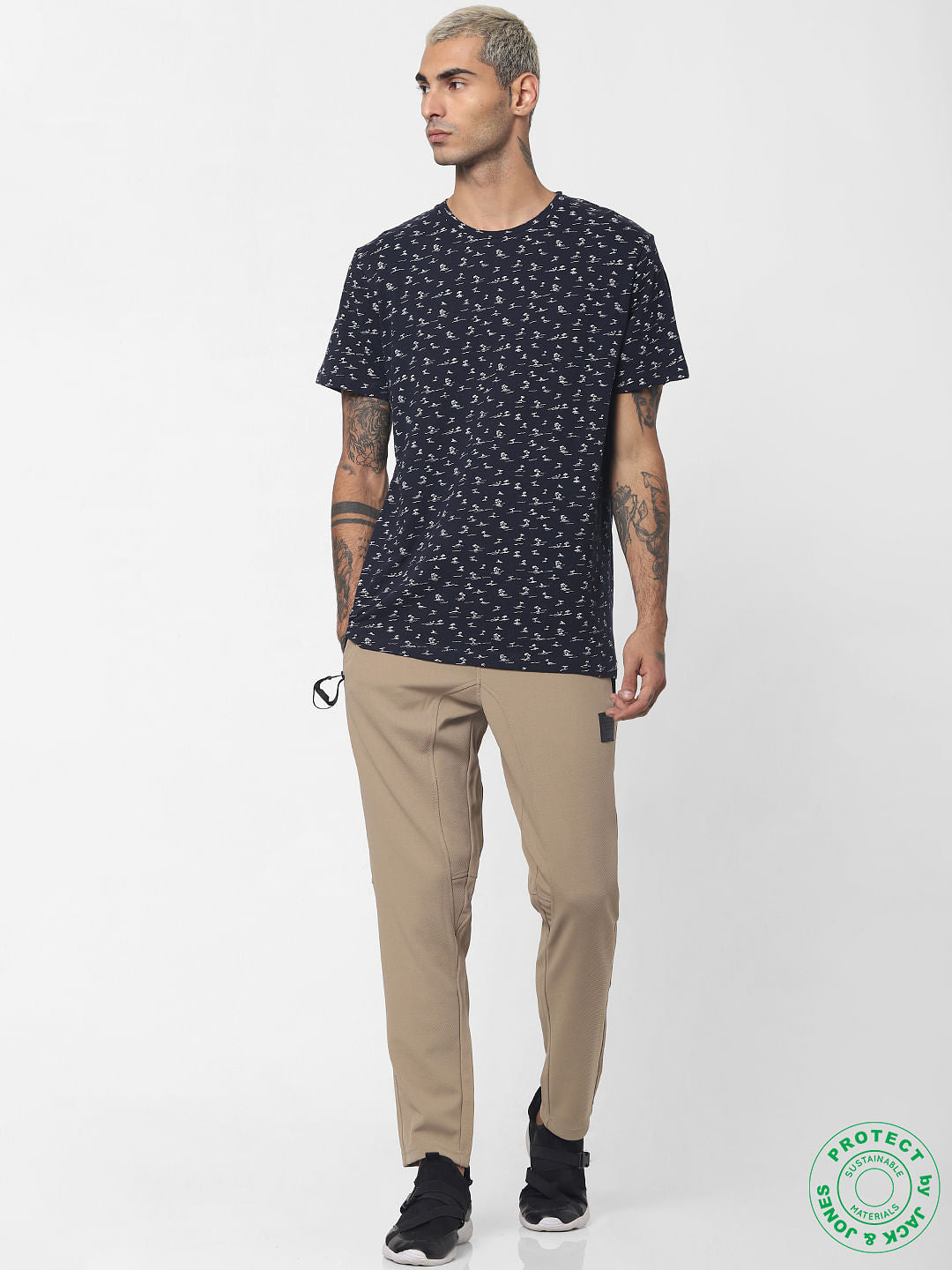Navy Blue Printed Crew Neck T-shirt