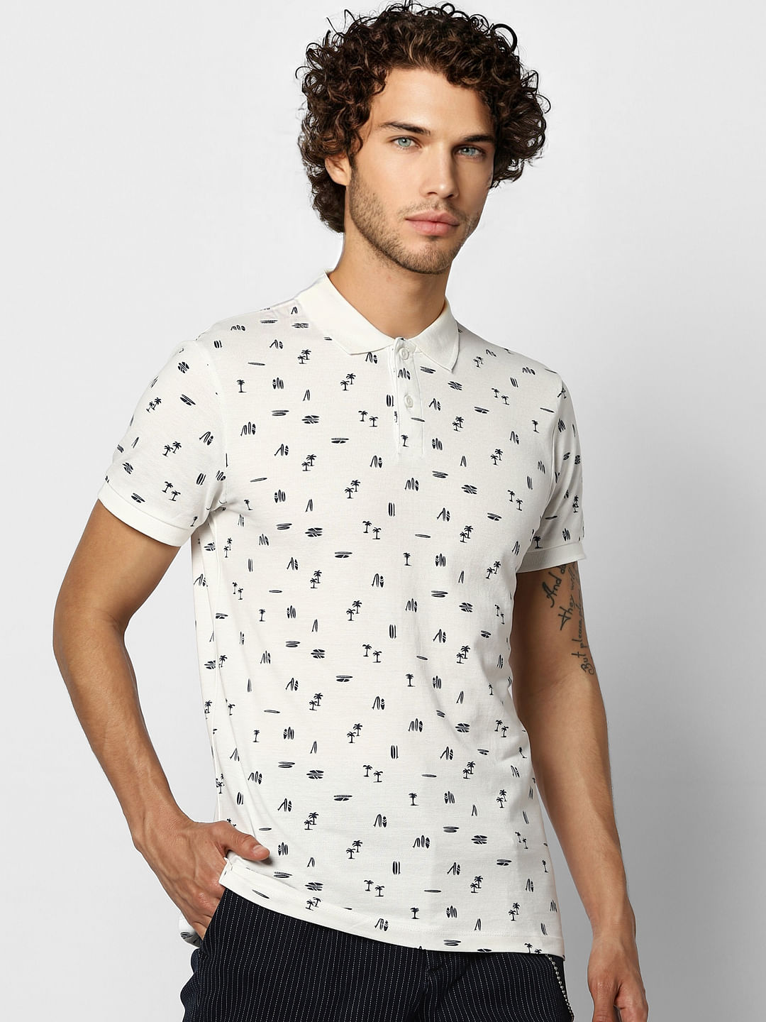 White All Over Print Polo T-shirt