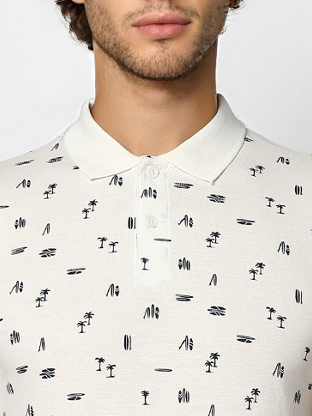 White All Over Print Polo T-shirt