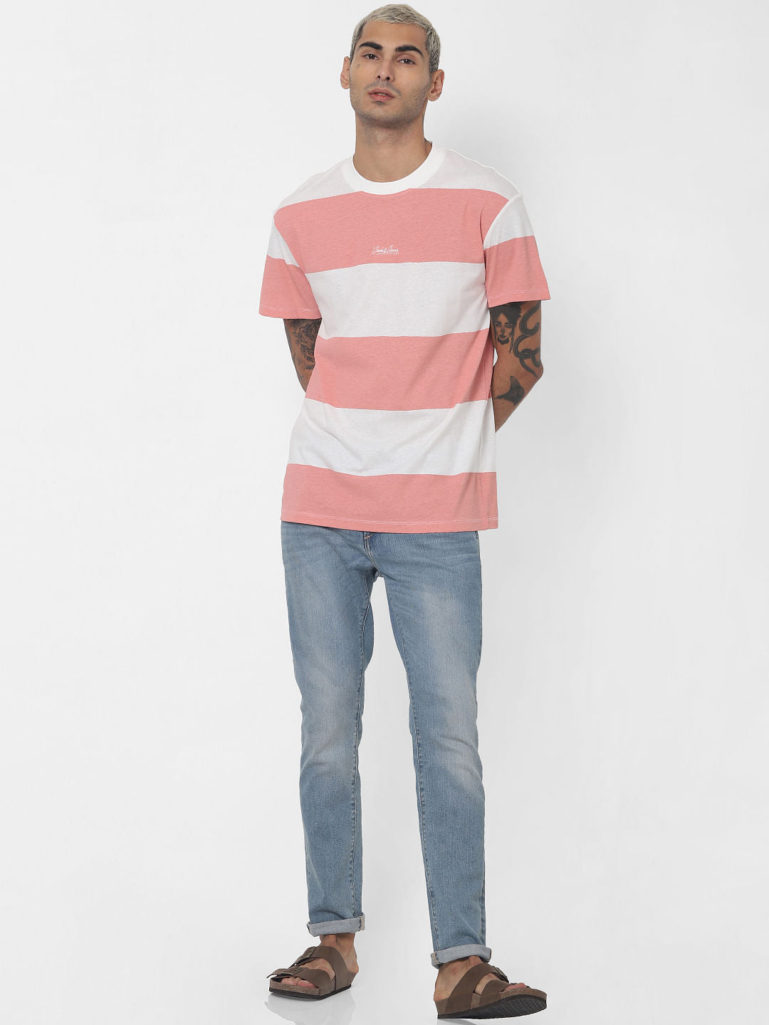 Pink Striped Crew Neck T-shirt