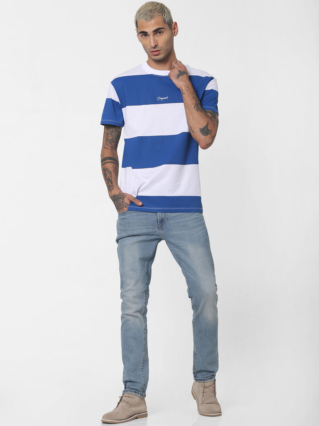 Blue Striped Crew Neck T-shirt