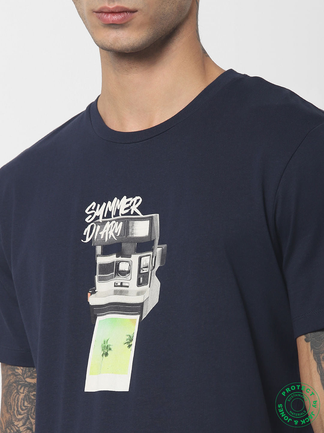 Navy Blue Graphic Print Crew Neck T-shirt
