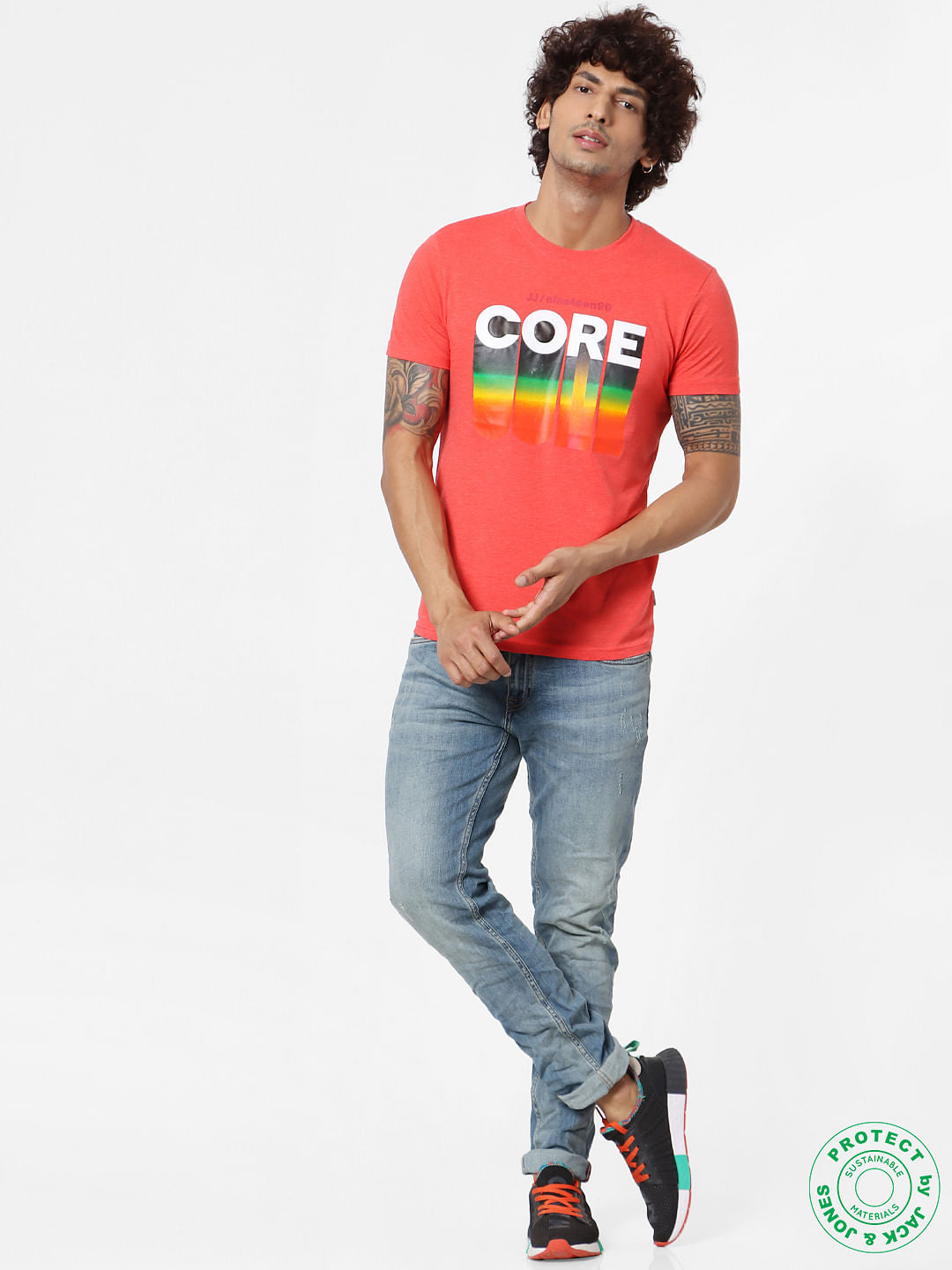Red Text Print Crew Neck T-shirt