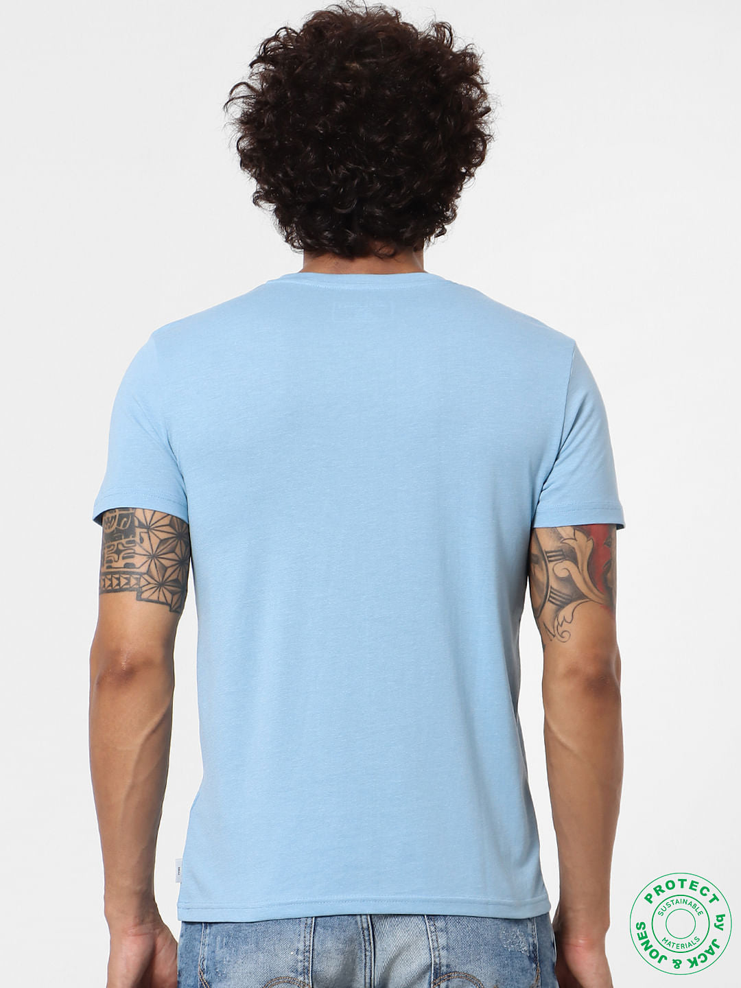 Dusk Blue Text Print Crew Neck T-shirt