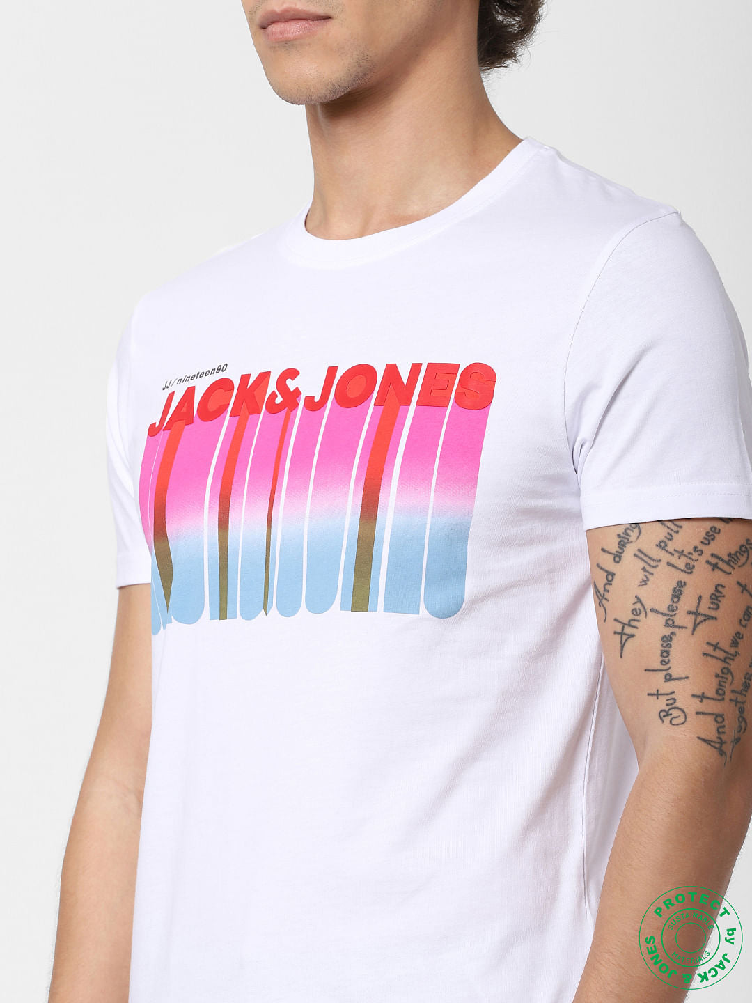 White Logo Print Crew Neck T-shirt